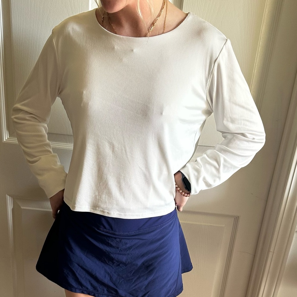 White Ribbed Long Sleeve Top